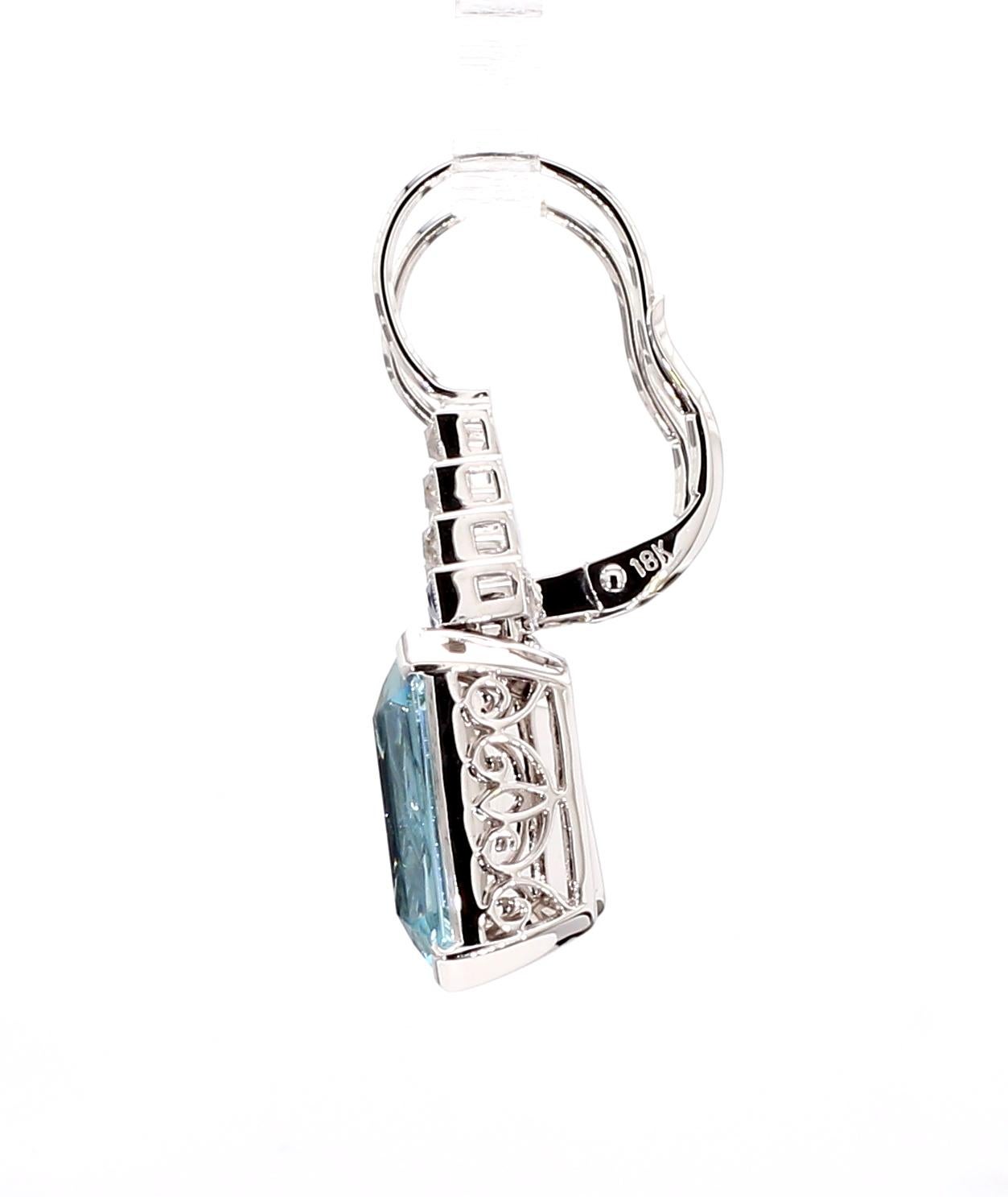 Emerald Cut Art Deco Style 17.38 CTS Aquamarine Diamond and Sapphire Earring For Sale