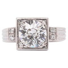 Vintage Art Deco Style 1.73ct Old Cut Diamond and 18 Carat White Gold Box Set Ring
