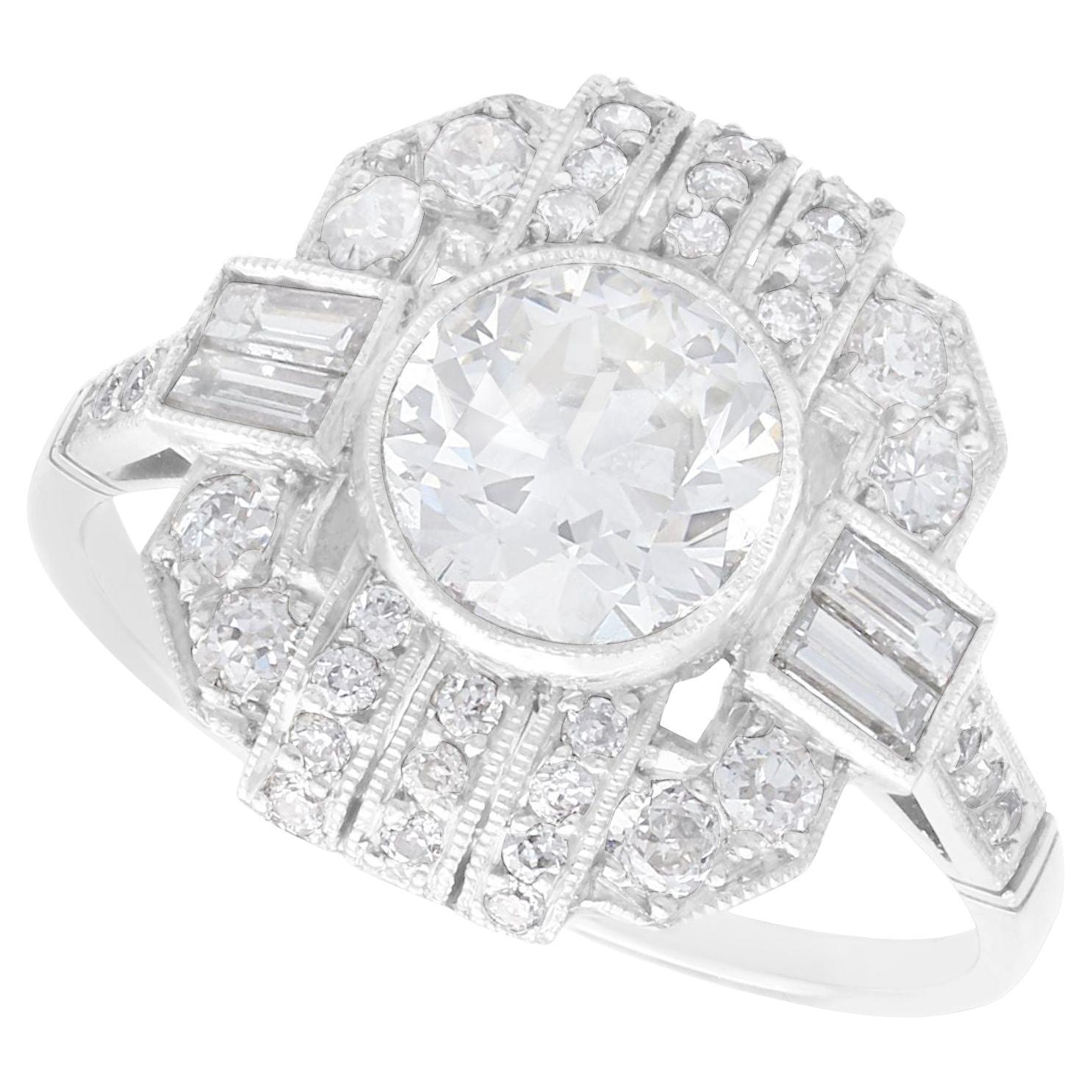 Art Deco Style 1.78 Carat Diamond and Platinum Cocktail Ring