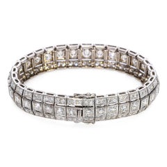 Art Deco Style 17k White Gold Multi Row Graduated 19.57tcw Diamond Line Bracelet