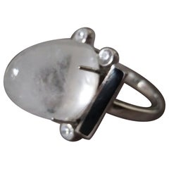 Art Deco Style 18 Carat Oval Natural Quartz  Diamonds 14k Gold Black Enamel Ring