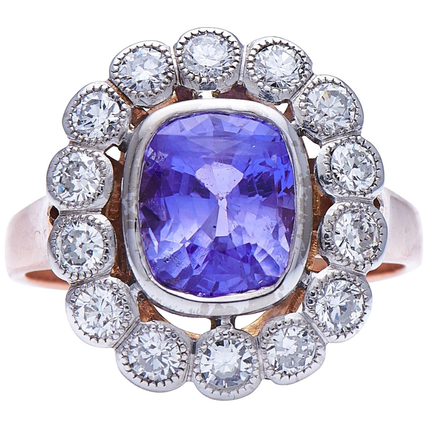 Art Deco, 18 Carat Rose Gold, French, Natural ‘Color-Change’ Sapphire For Sale