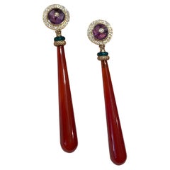 Art Deco Style 18 Karat Gold 0, 40 Karat White Diamonds Carnelian Dangle Earrings