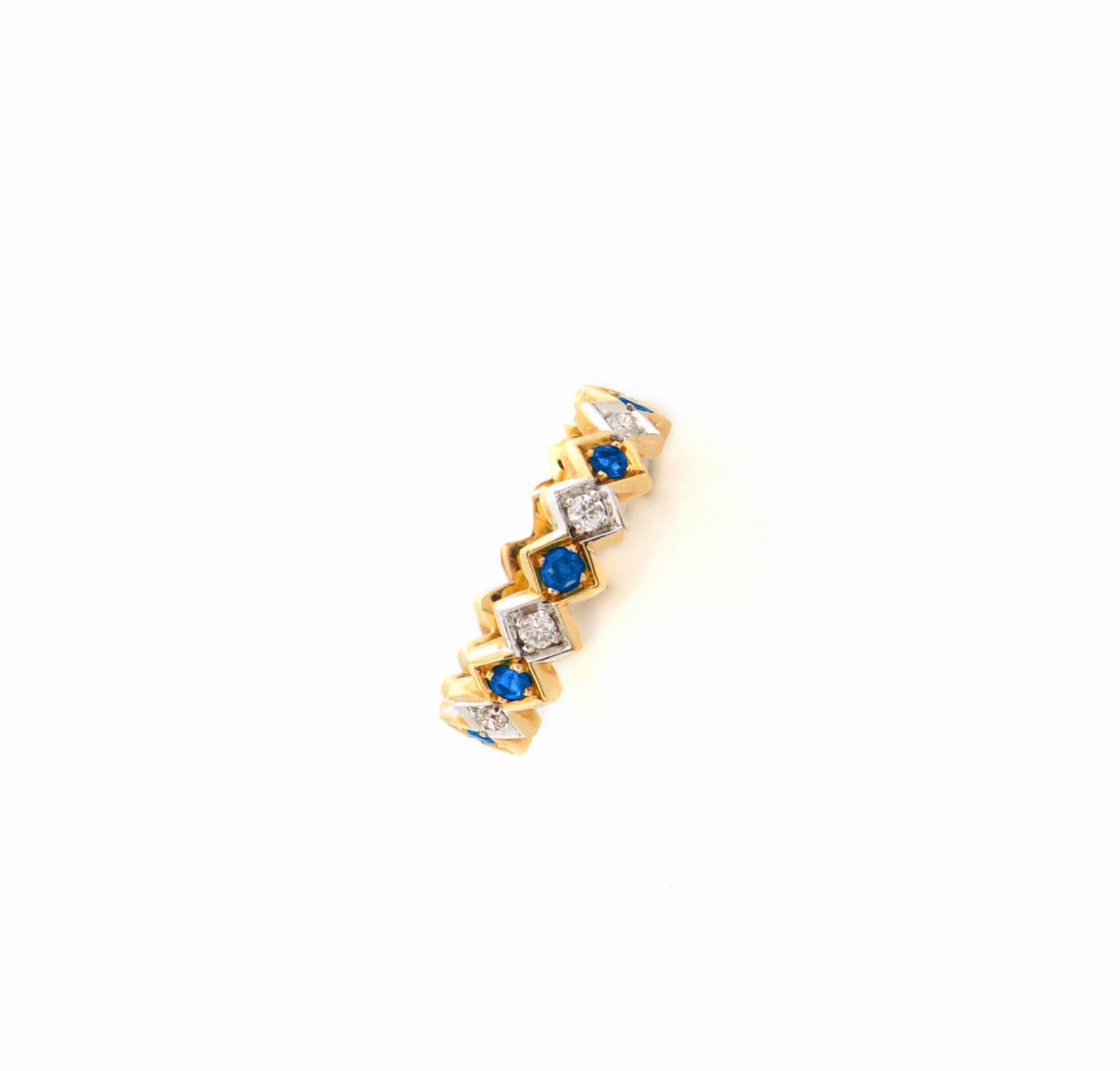 0.20 Karat Blue Sapphire 0.10 Karat White Diamond 18K Gold Unisex Band Ring In New Condition For Sale In Rome, IT