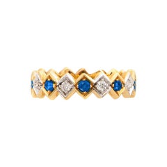 Art Deco Style 18 Karat Gold 0.16 Karat Sapphire 0.08 Karat White Diamond Ring