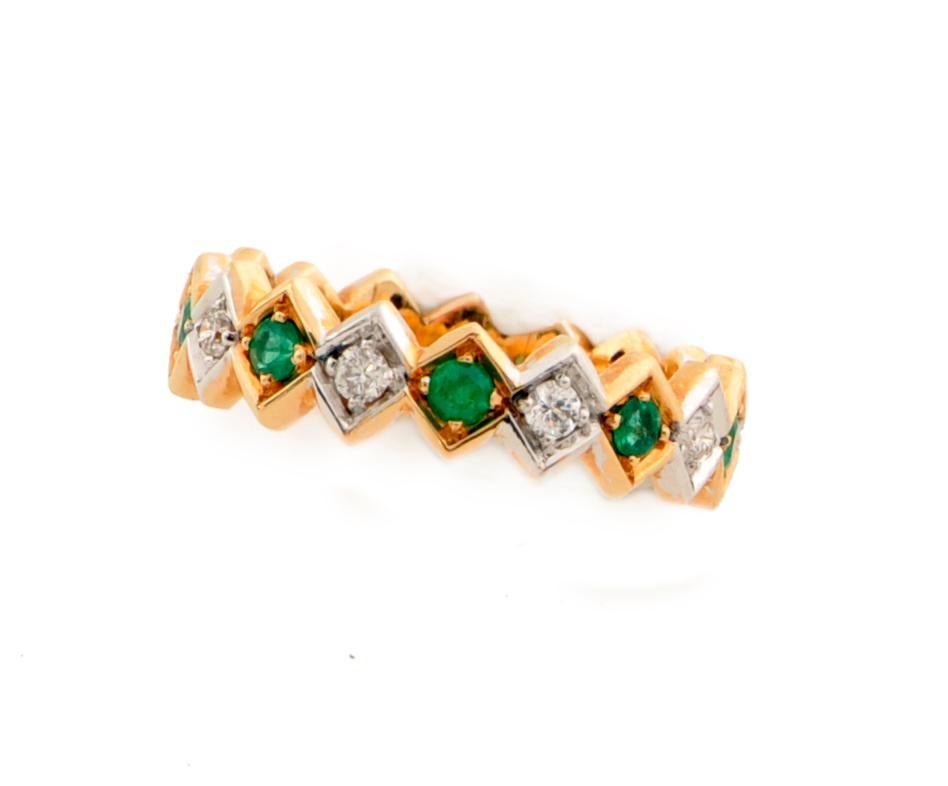 Brilliant Cut Rossella Ugolini Art Deco Style 18K Gold Emerald White Diamond Band Unisex  Ring For Sale