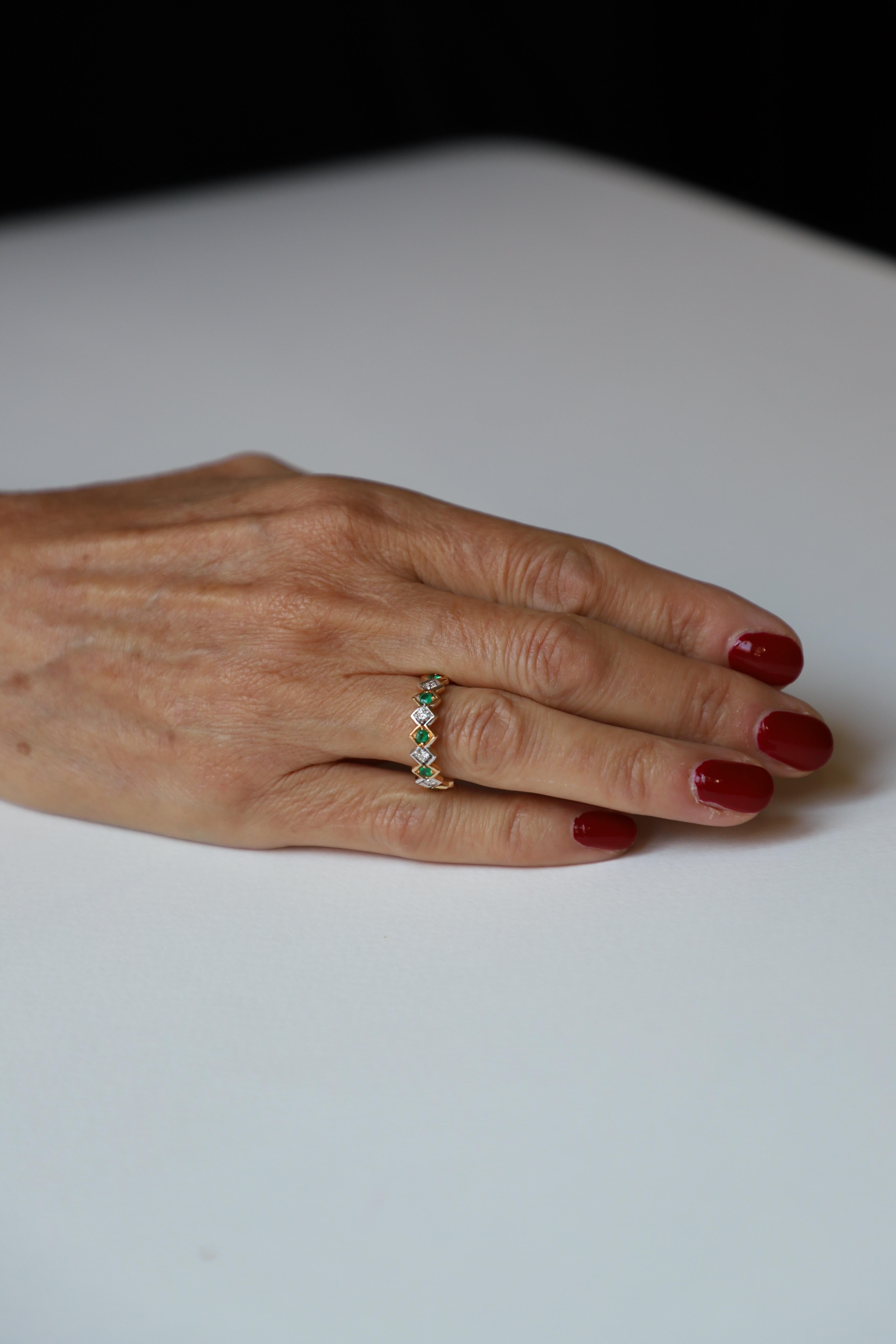 Rossella Ugolini Art Deco Style 18K Gold Emerald White Diamond Band Unisex  Ring For Sale 1