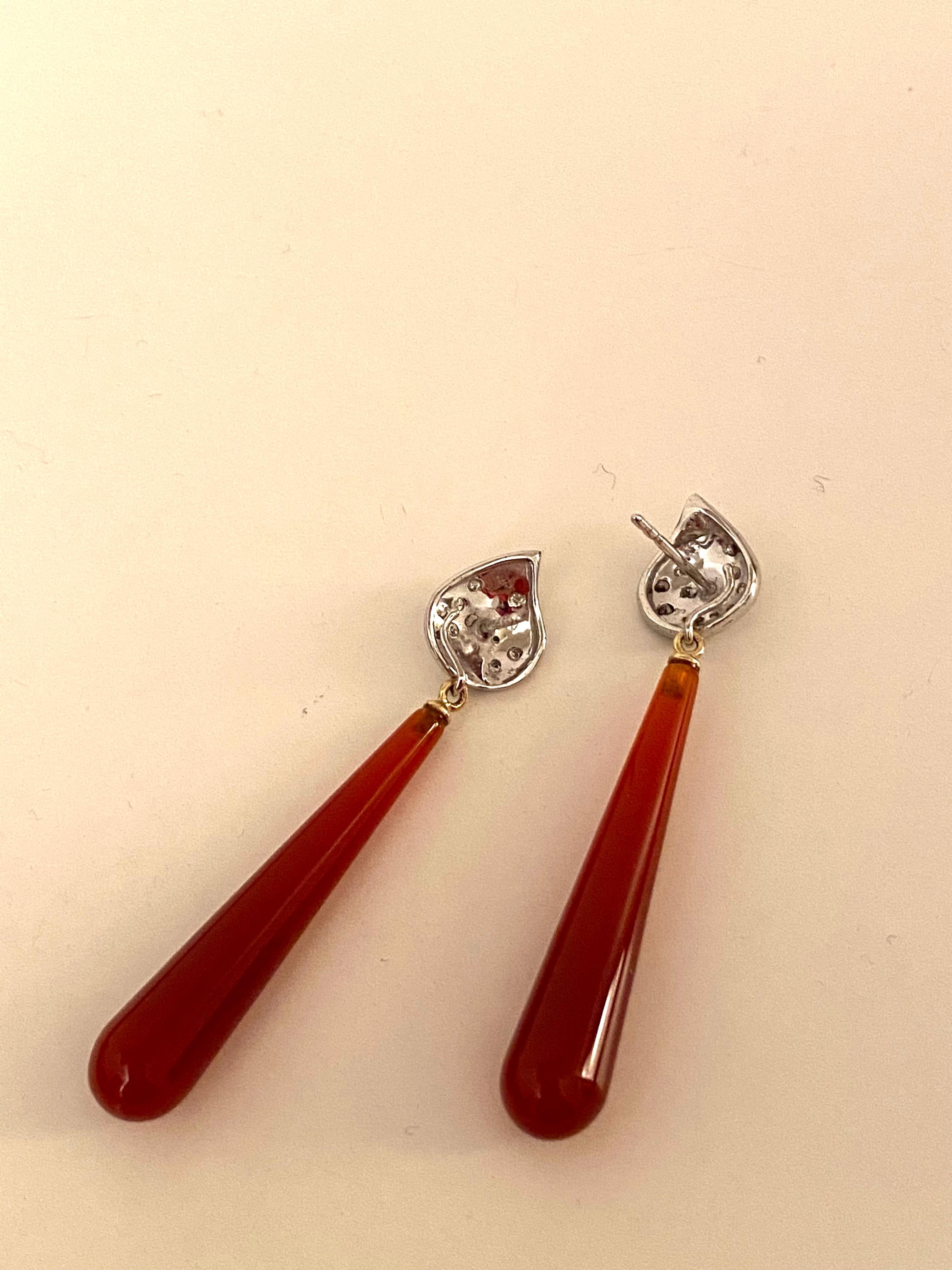 Detachable Drops 18 Karat Gold 0.39 Karat Diamonds Carnelian Dangle Earrings In New Condition For Sale In Rome, IT