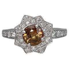 Art Deco Style 18 Karat Gold 1 Carat Yellow Orange Sapphire Diamond Cluster Ring