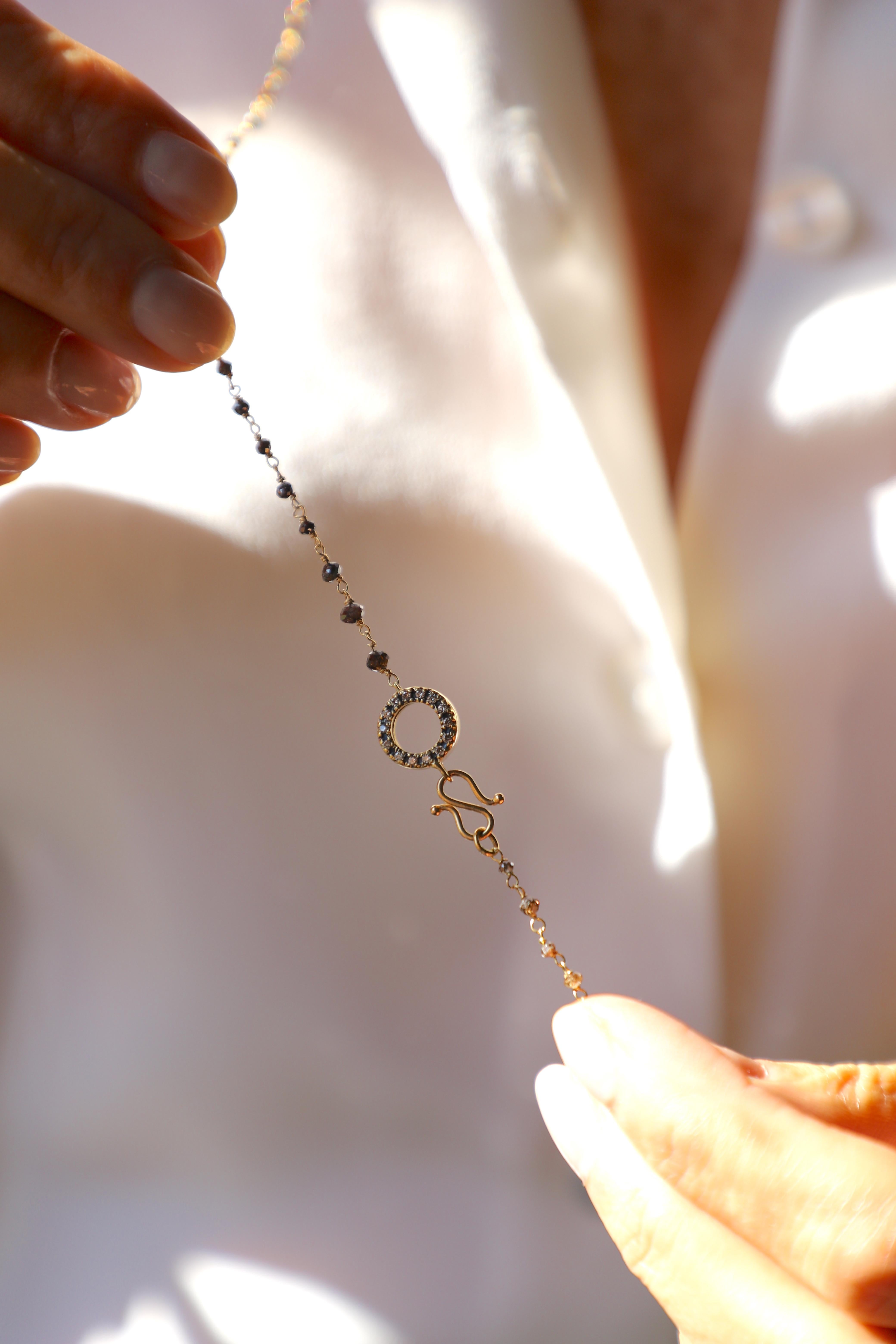 Art Deco Stil 18 Karat Gold 40.9 Karat braune Diamanten Perlen Sautoir Halskette im Angebot 7