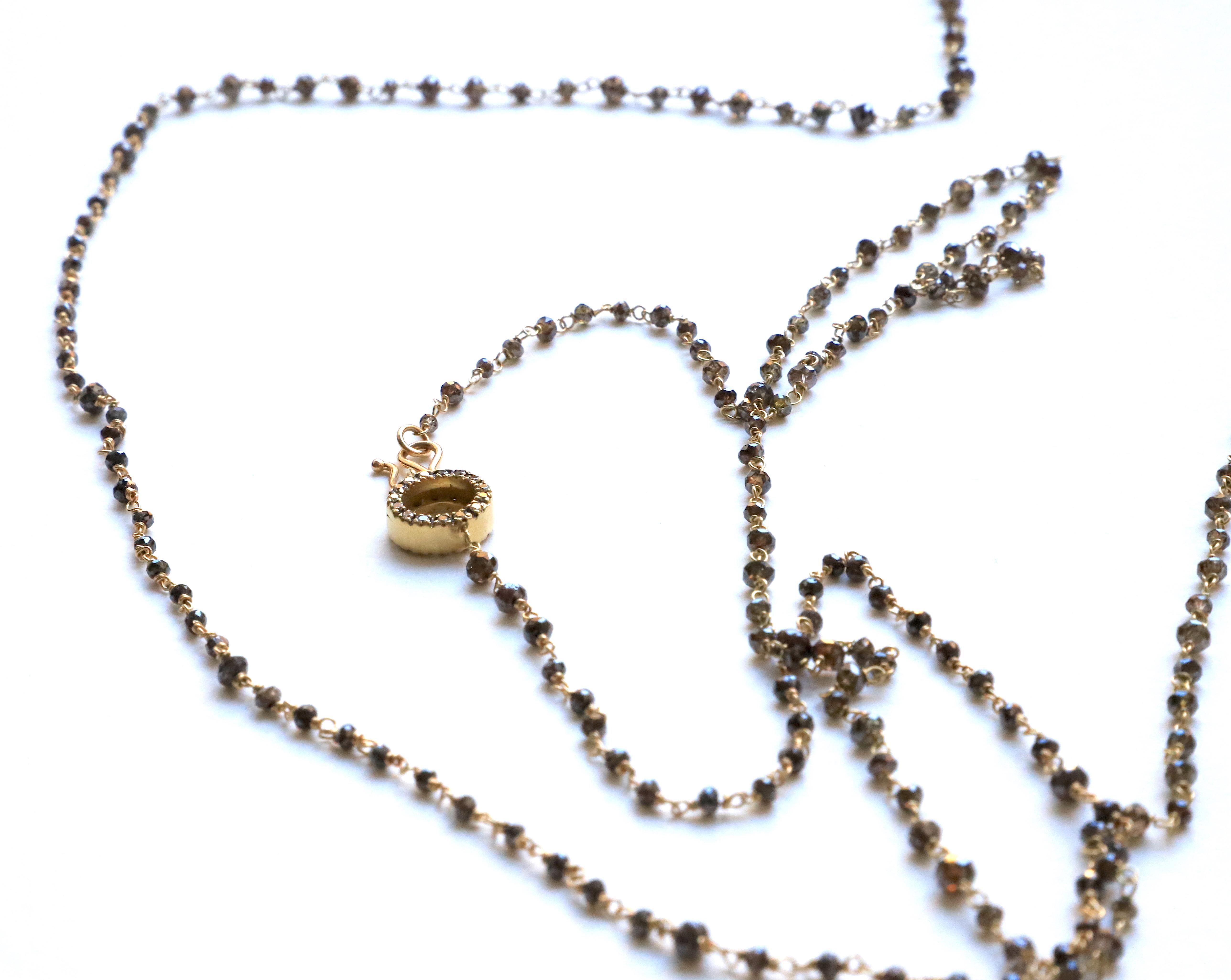 Art Deco Stil 18 Karat Gold 40.9 Karat braune Diamanten Perlen Sautoir Halskette im Angebot 1