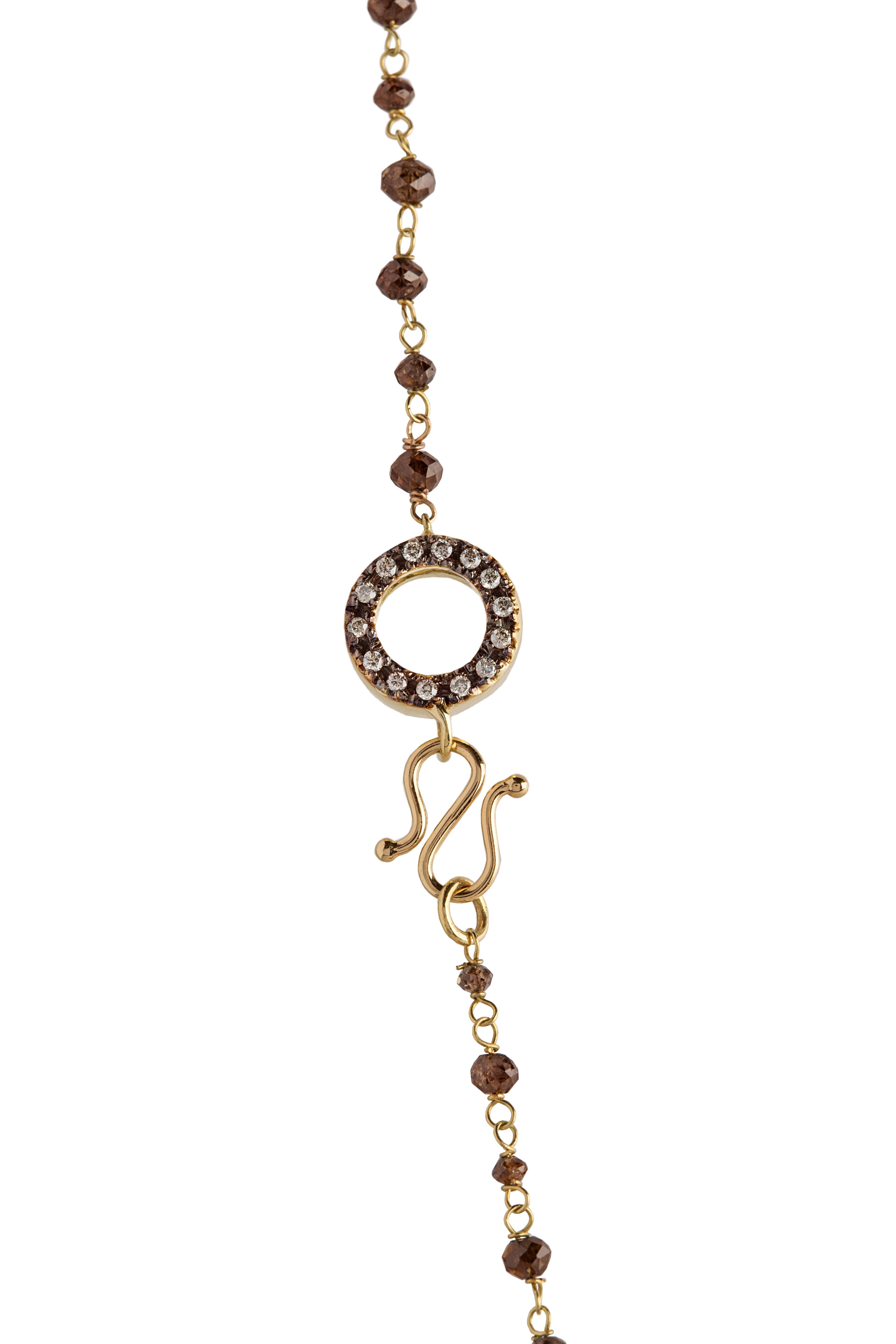 Art Deco Stil 18 Karat Gold 40.9 Karat braune Diamanten Perlen Sautoir Halskette im Angebot 3