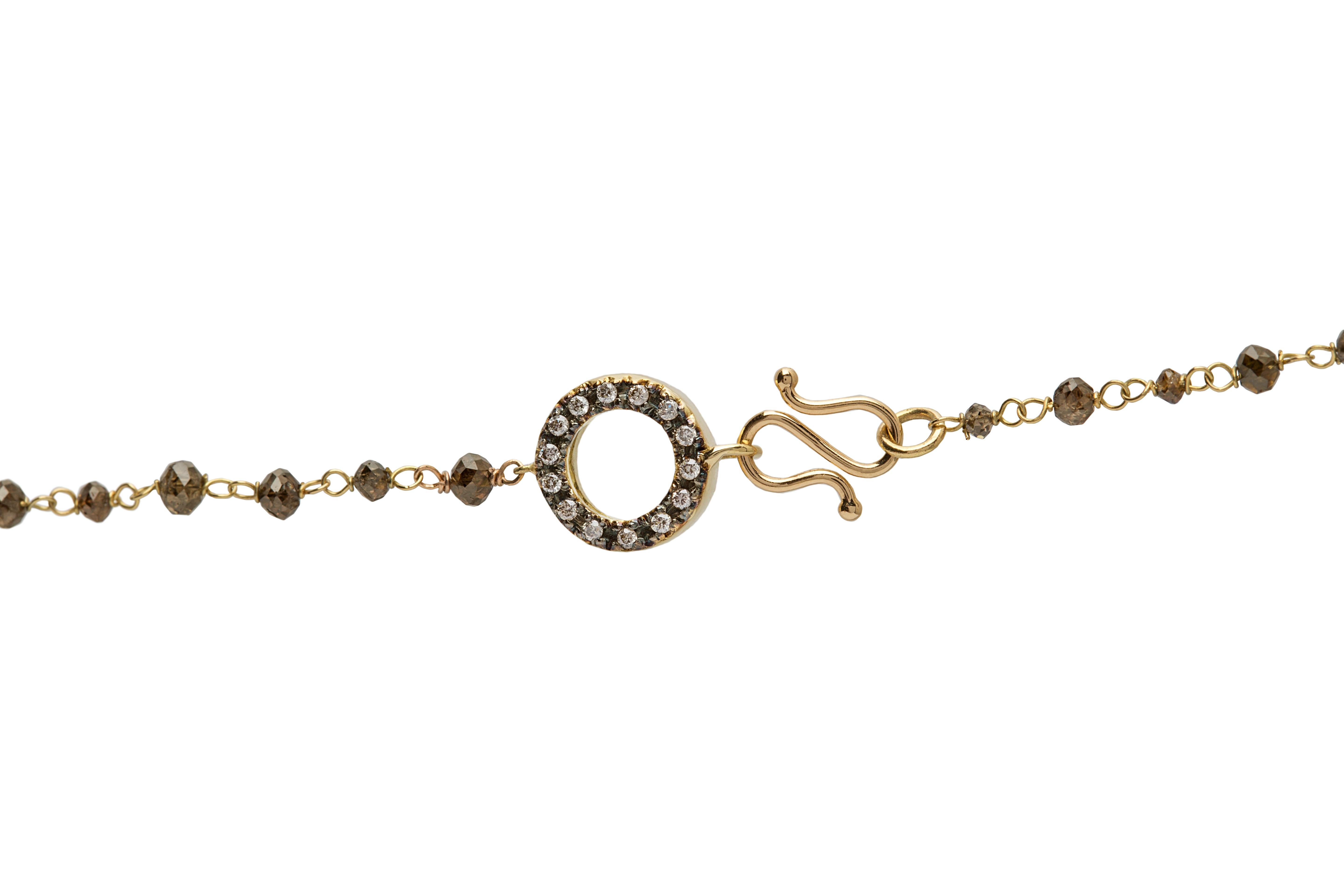 Art Deco Stil 18 Karat Gold 40.9 Karat braune Diamanten Perlen Sautoir Halskette im Angebot 4