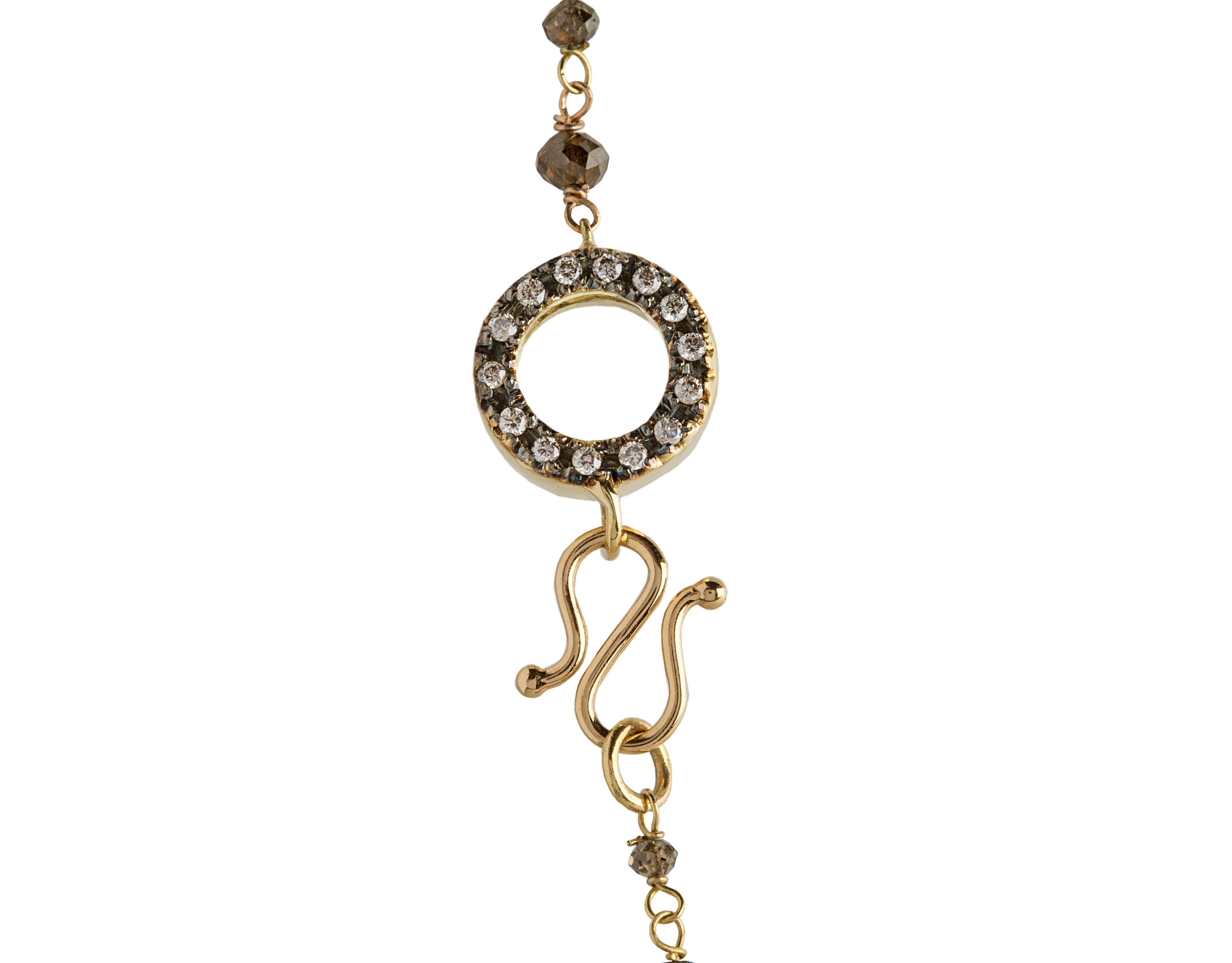 Art Deco Stil 18 Karat Gold 40.9 Karat braune Diamanten Perlen Sautoir Halskette (Art déco) im Angebot