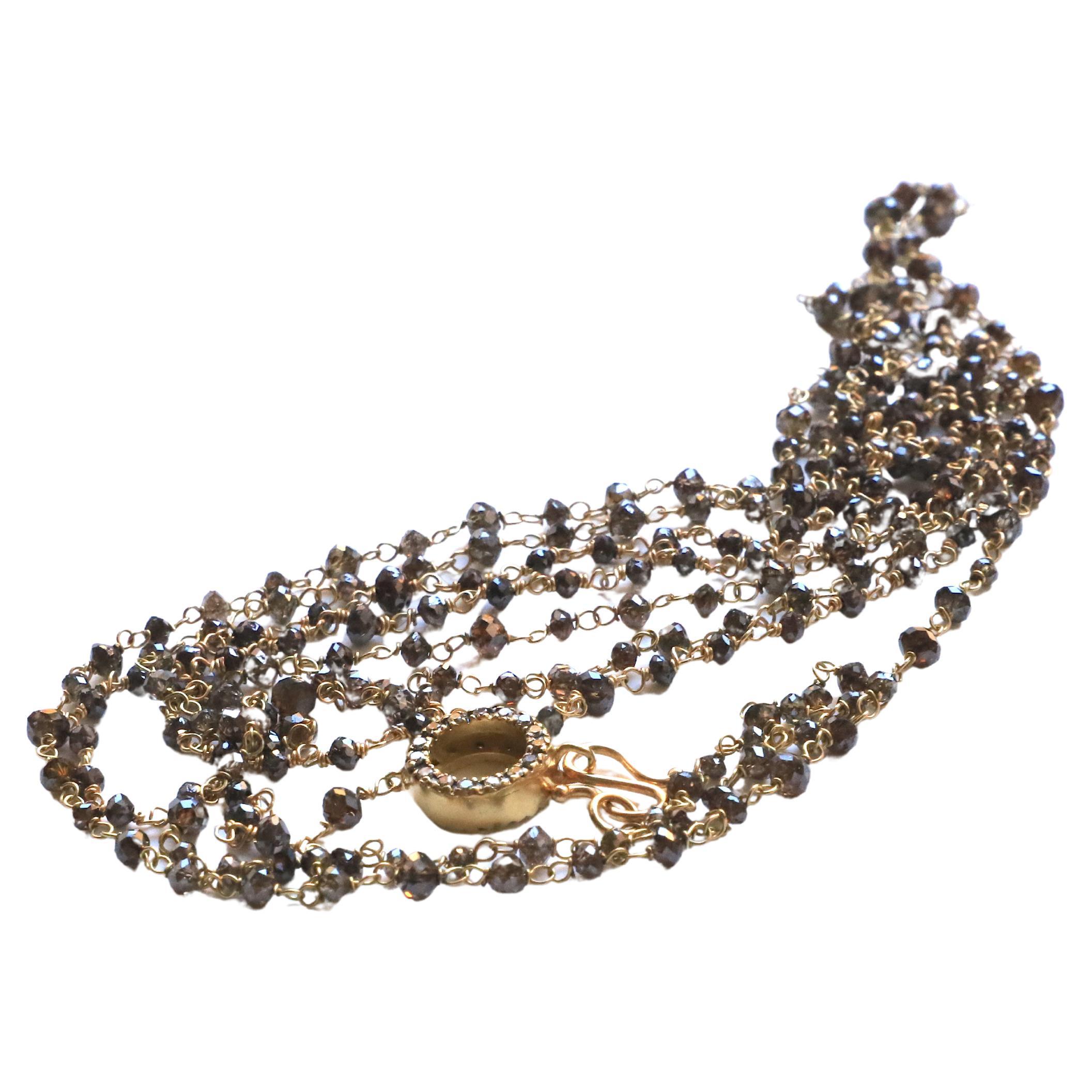 Art Deco Style 18 Karat Gold 40.9 Carat Brown Diamonds Beaded Sautoir Necklace For Sale