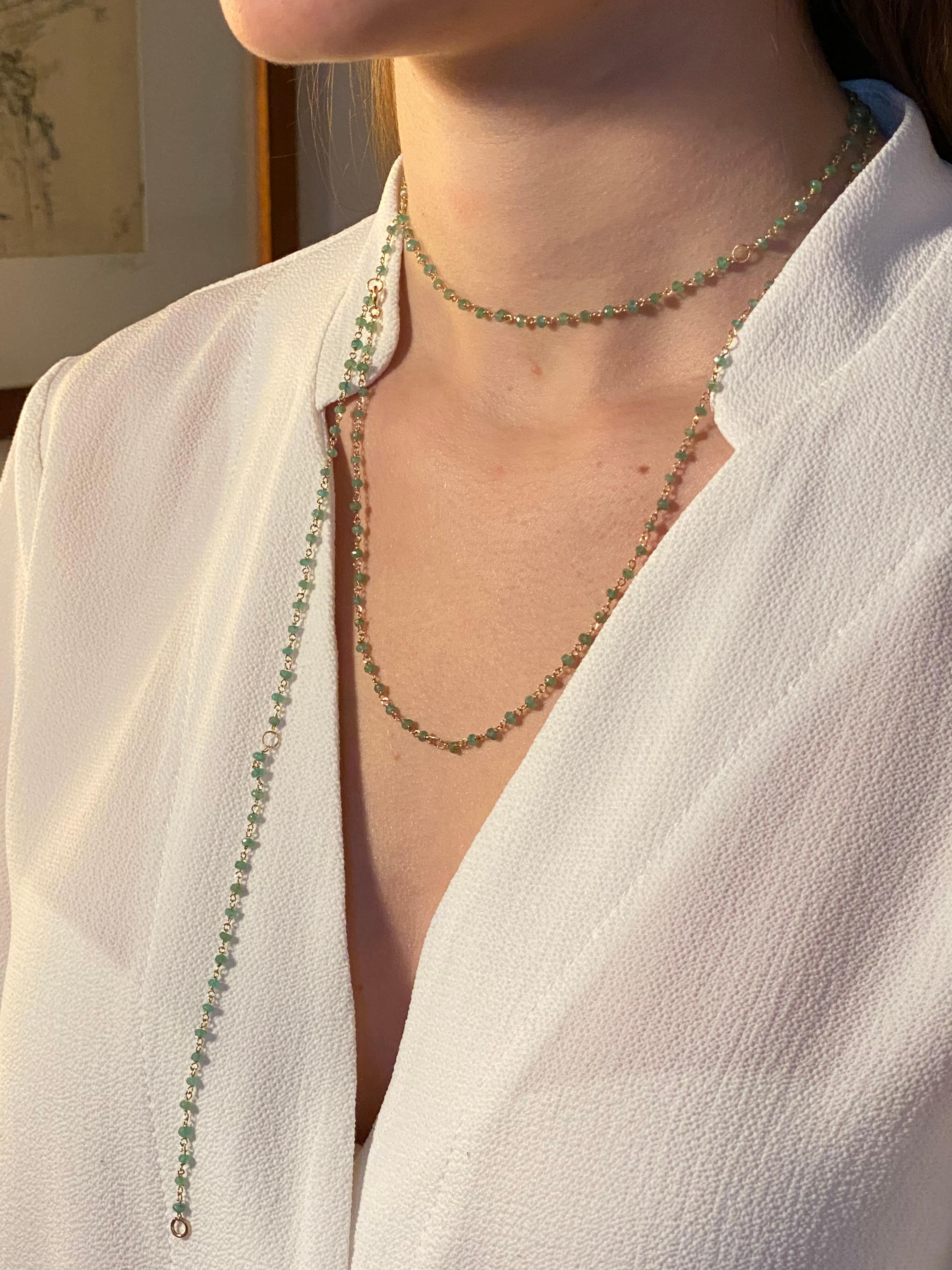 Rossella Ugolini Art Deco Style 45-Karat Emerald Sautoir Beaded Chain Necklace  For Sale 3