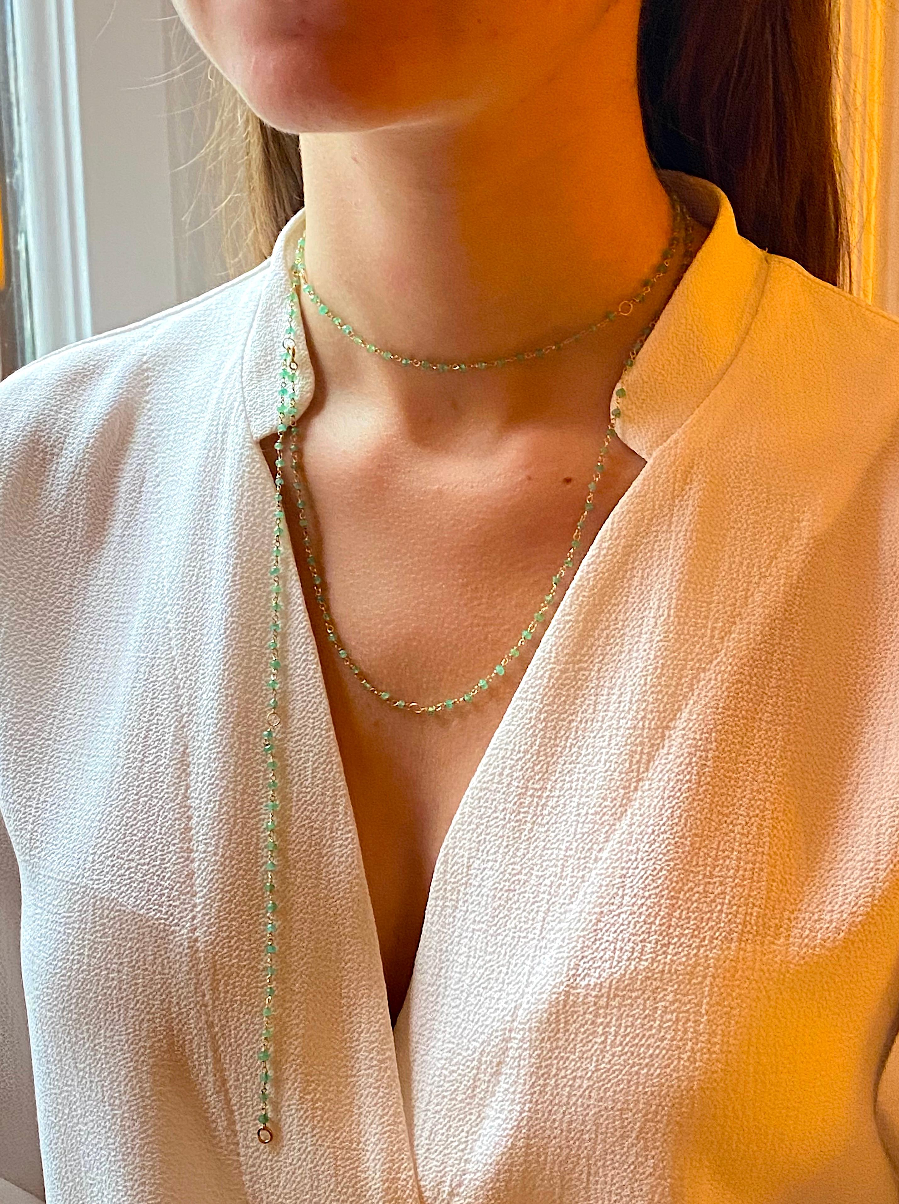 Rossella Ugolini Art Deco Style 45-Karat Emerald Sautoir Beaded Chain Necklace  For Sale 12