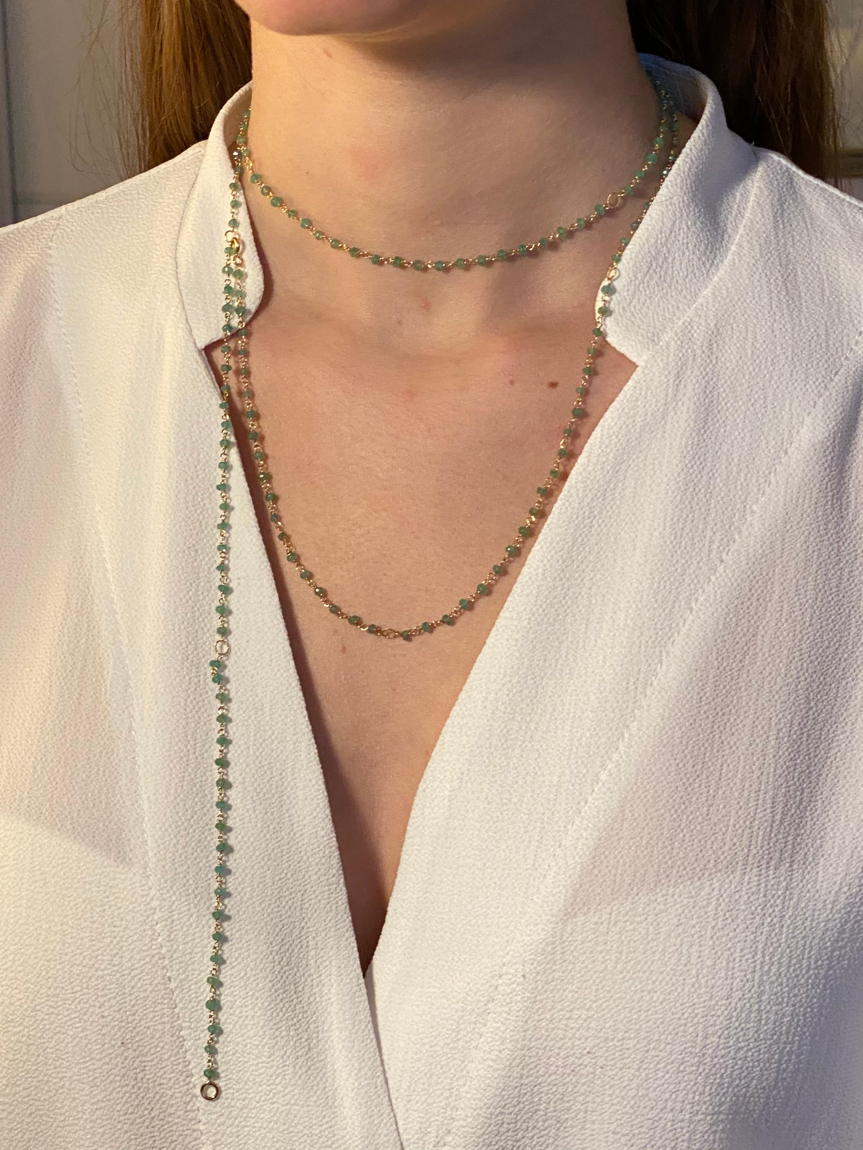 Collana di perline con catena ritorta in oro giallo 18k con smeraldi 30ct in vendita 11