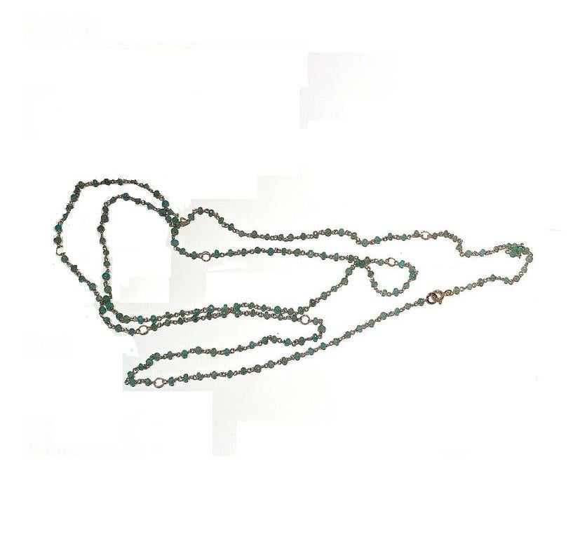 Dainty 30ct Emeralds 18k Yellow Gold Twisted Chain Beaded Essential Necklace For Sale 7