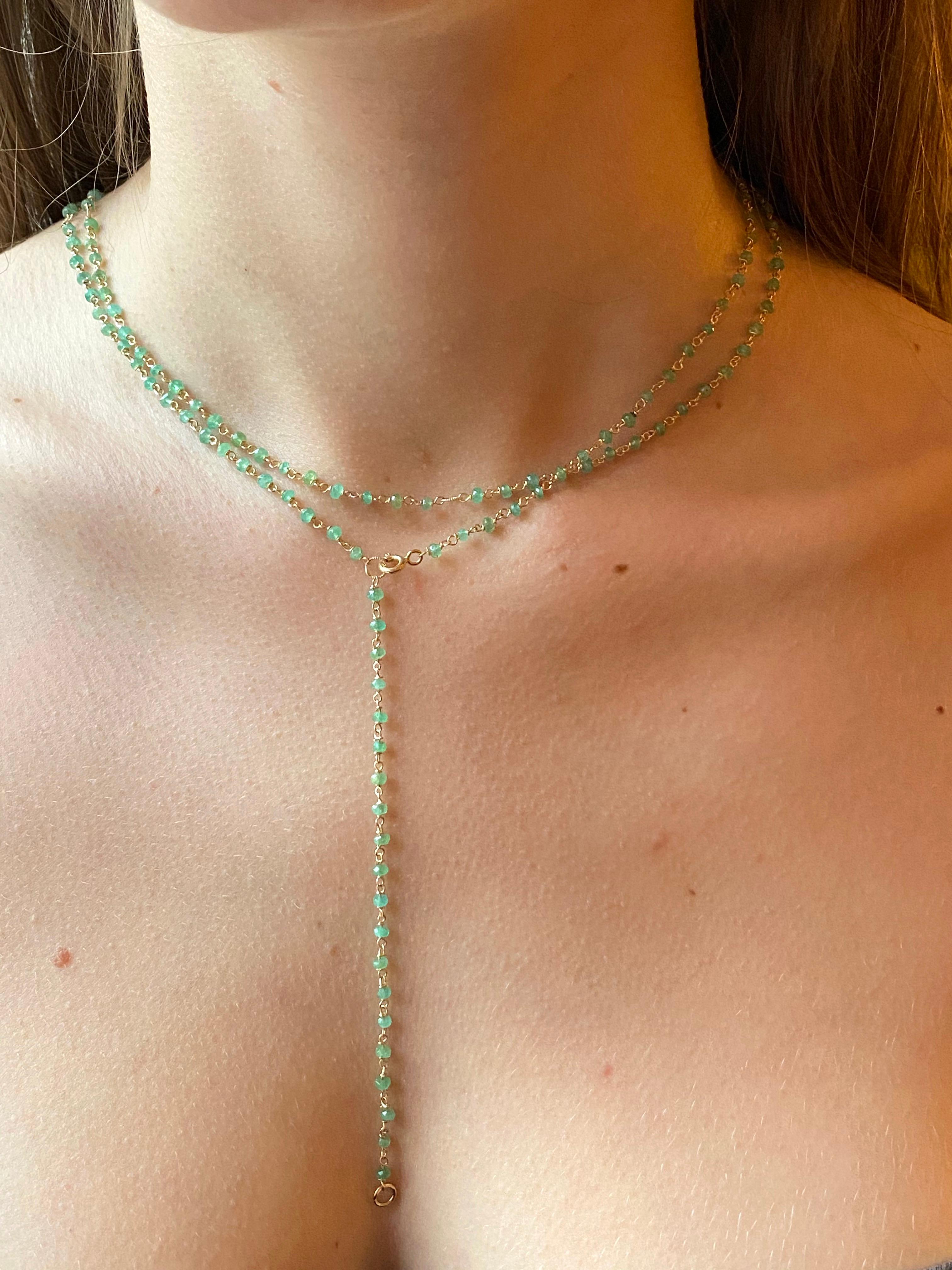 Rossella Ugolini Art Deco Style 45-Karat Emerald Sautoir Beaded Chain Necklace  For Sale 1
