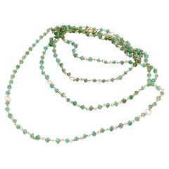 30ct Emeralds 18k Yellow Gold Twisted Chain Beaded Necklace