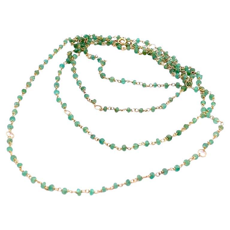 Art Deco Style 18 Karat Gold 45 Karat Emeralds Twisted Chain Beaded Necklace For Sale