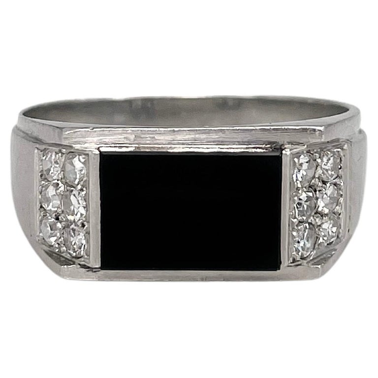 Art Deco Style 18 Karat Gold Black Onyx Diamond Ring For Sale at 1stDibs