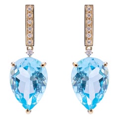 18 Karat Gold Blauer Topas 0,12 Karat Weiße Diamanten Regentropfen-Ohrringe in limitierter Auflage