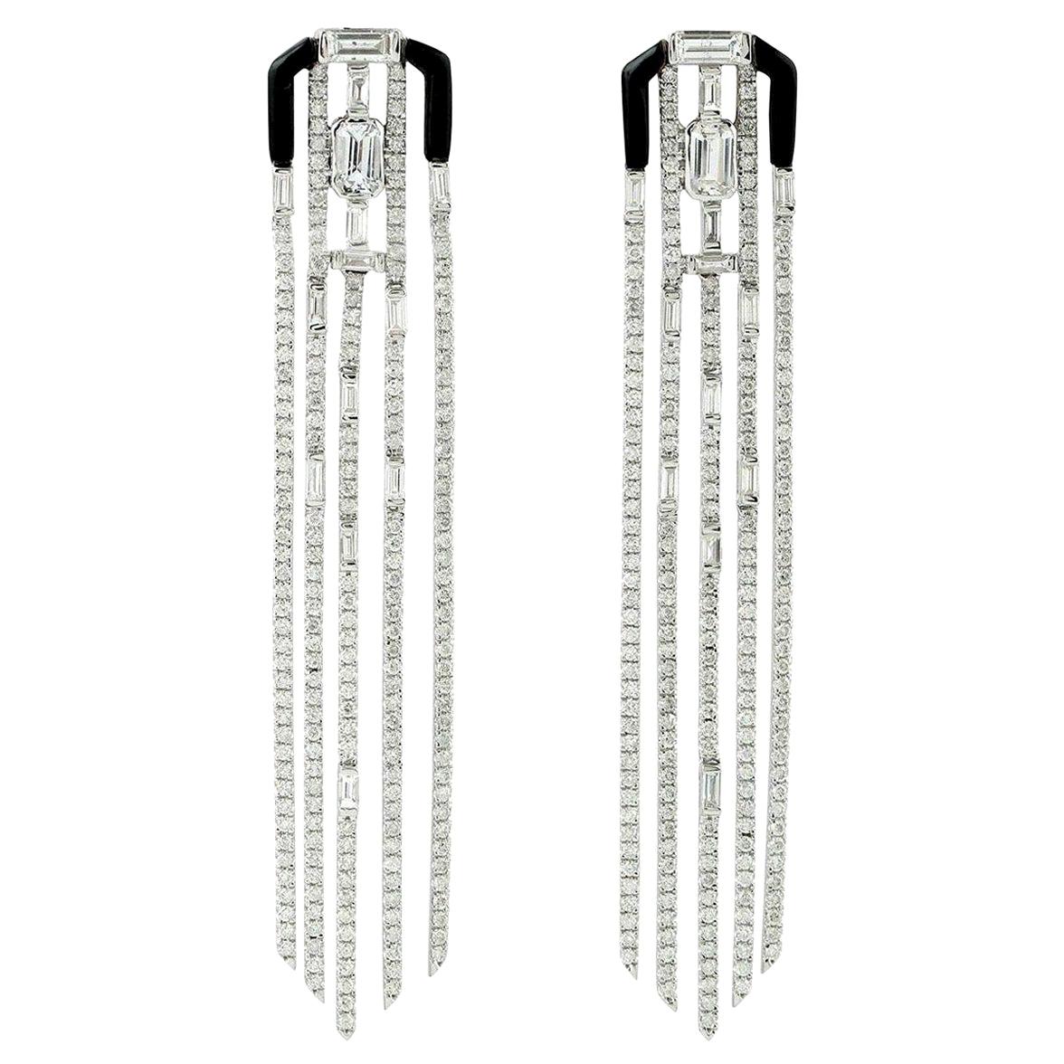 Meghna Jewels Art Deco Style 14 Karat Gold Chain Drop Diamond Earrings For Sale