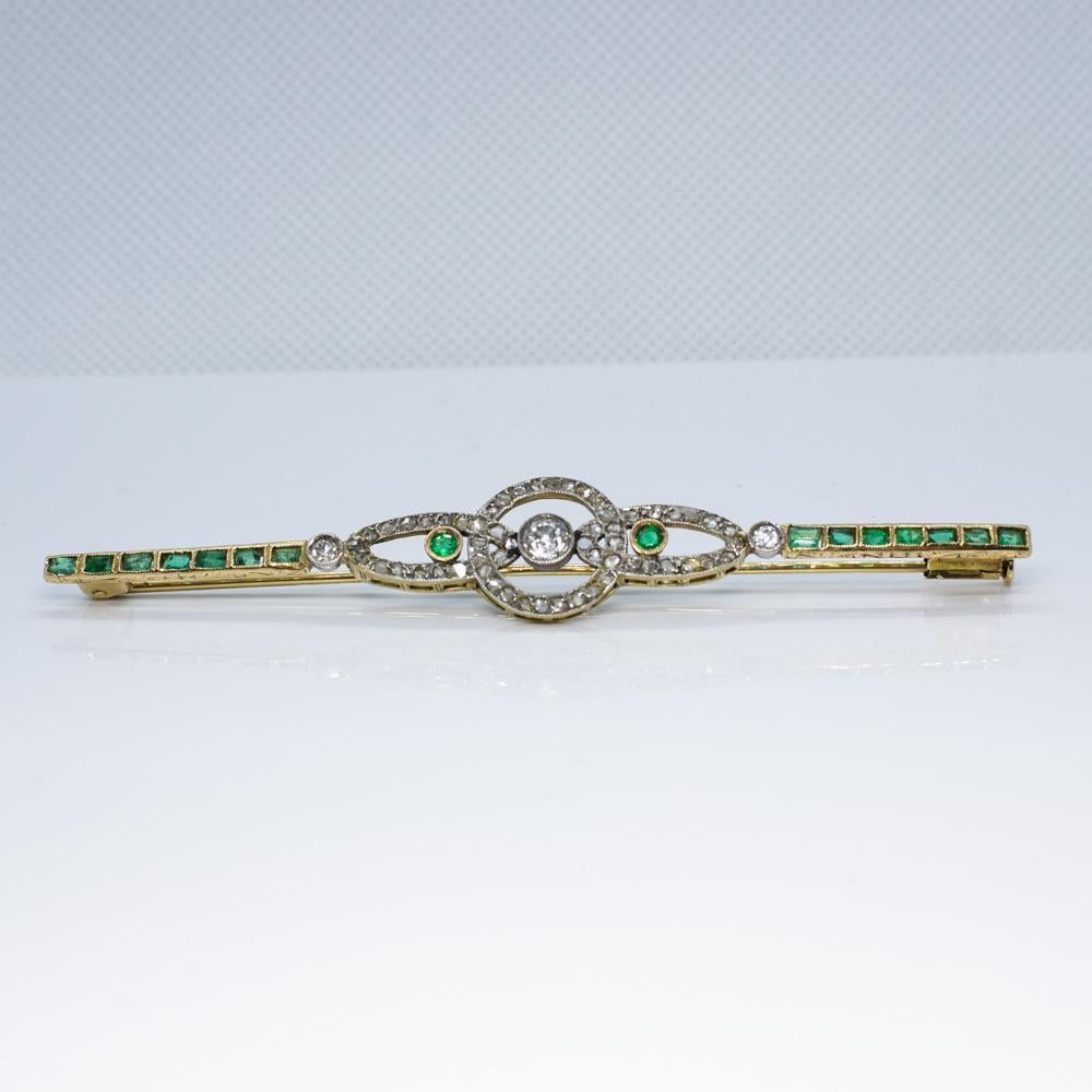 Art Deco Style 18 Karat Gold Diamond and Emeralds Brooch 1