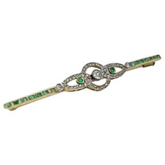 Art Deco Style 18 Karat Gold Diamond and Emeralds Brooch