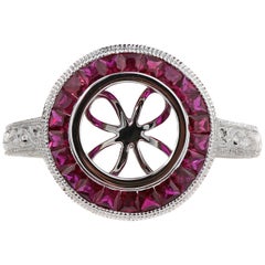 Art Deco Style 18 Karat White Gold and Ruby Halo Modern Mounting
