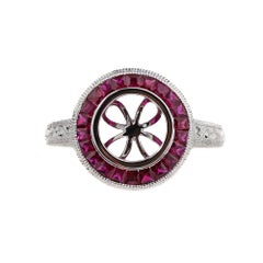 Art Deco Style 18 Karat White Gold and Ruby Halo Modern Mounting
