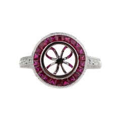 Art Deco Style 18 Karat White Gold Diamond and Ruby Halo Modern Mounting Art Deco Style 18 Karat White Gold Diamond and Ruby Halo Modern Mounting