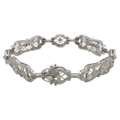 Art Deco Style 18 Karat White Gold Natural Diamond Filigree Bracelet