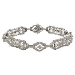Art Deco Style 18 Karat White Gold Natural Diamond Filigree Bracelet