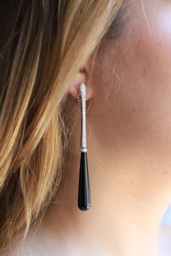 Art Deco Style 18 Karat White Gold Onyx 0.95 Karat Diamonds "Smoking" Earrings