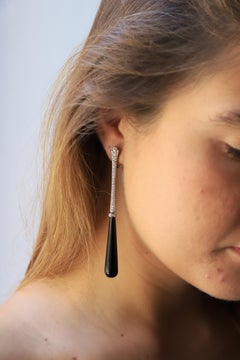 Pendientes "Smoking" de ónix de oro blanco de 18 quilates y diamantes de 0,94 quilates, estilo Art Déco
