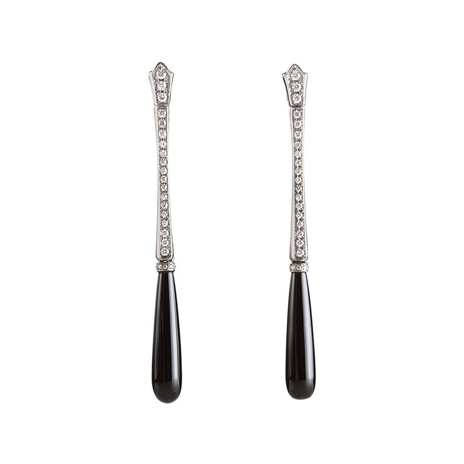 Art Deco Style 18 Karat White Gold Onyx 0.95 Karat Diamonds "Smoking" Earrings For Sale