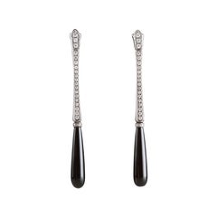 Art Deco Style 18 Karat White Gold Onyx 0.95 Karat Diamonds "Smoking" Earrings