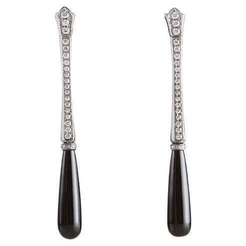 Art Deco Style 18 Karat White Gold Onyx 0.95 Karat Diamonds "Smoking" Earrings