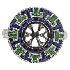 Art Deco Style 18 Karat White Gold Sapphire and Tsavorite Modern Mounting
