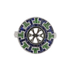 Art Deco Style 18 Karat White Gold Sapphire and Tsavorite Modern Mounting