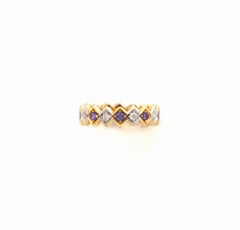 Art Deco Style 18 Karat Yellow Gold 0.08 Karat White Diamond Amethyst Band Ring