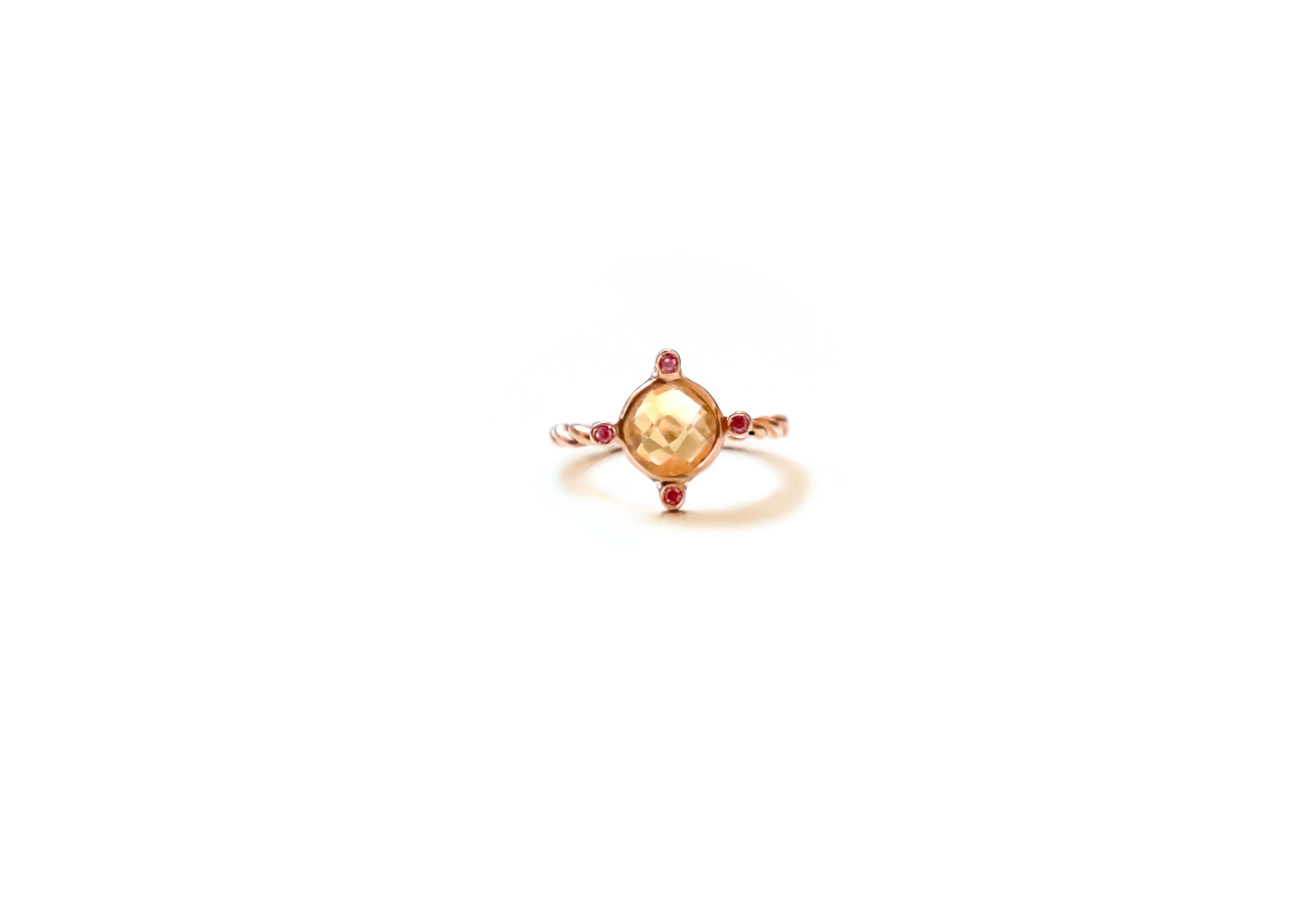 Art Deco Style 18 Karat Yellow Gold Citrine 0, 04 Karat Rubies Design Ring For Sale 10