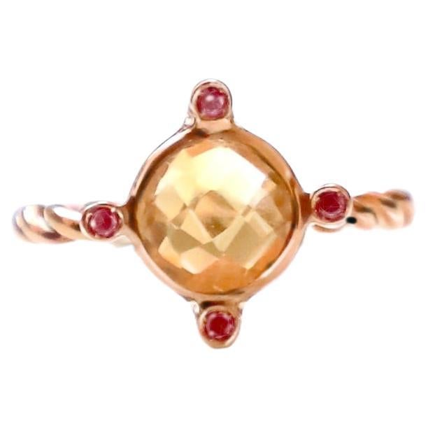 Art Deco Style 18 Karat Yellow Gold Citrine 0, 04 Karat Rubies Design Ring For Sale