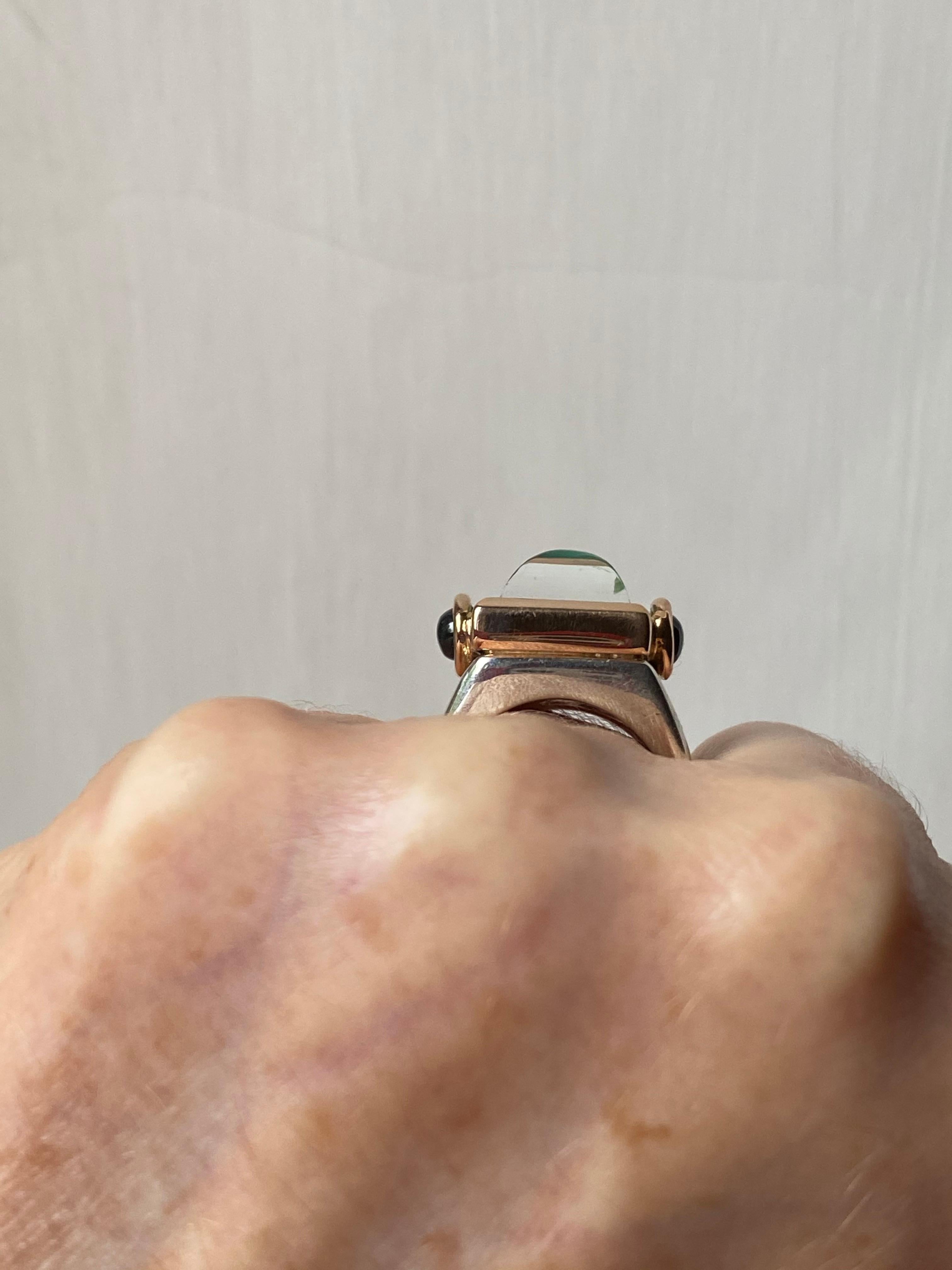 Art Deco Style 18 Karat Yellow Gold Green Agate Tourmaline Cocktail Ring For Sale 3