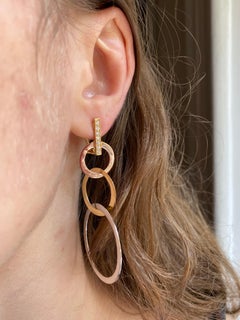 Art Deco Style 18 Karat Yellow Gold Karat White Diamond Circle Dangle Earrings