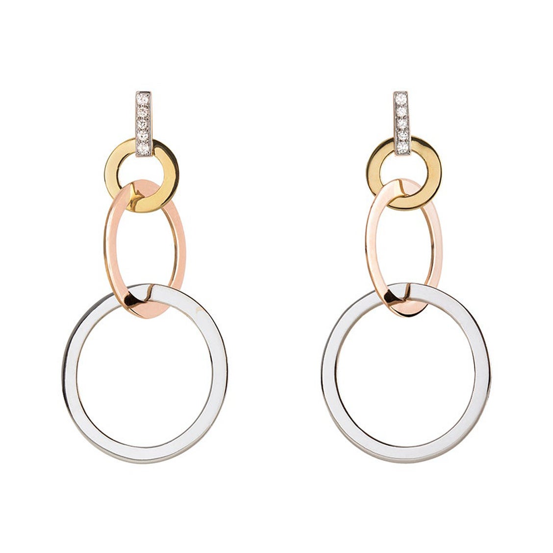 Art Deco-Ohrhänger aus 18 Karat Gelbgold mit weißen Diamanten im Kreis