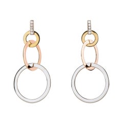 Art Deco Style 18 Karat Yellow Gold Karat White Diamond Circle Dangle Earrings